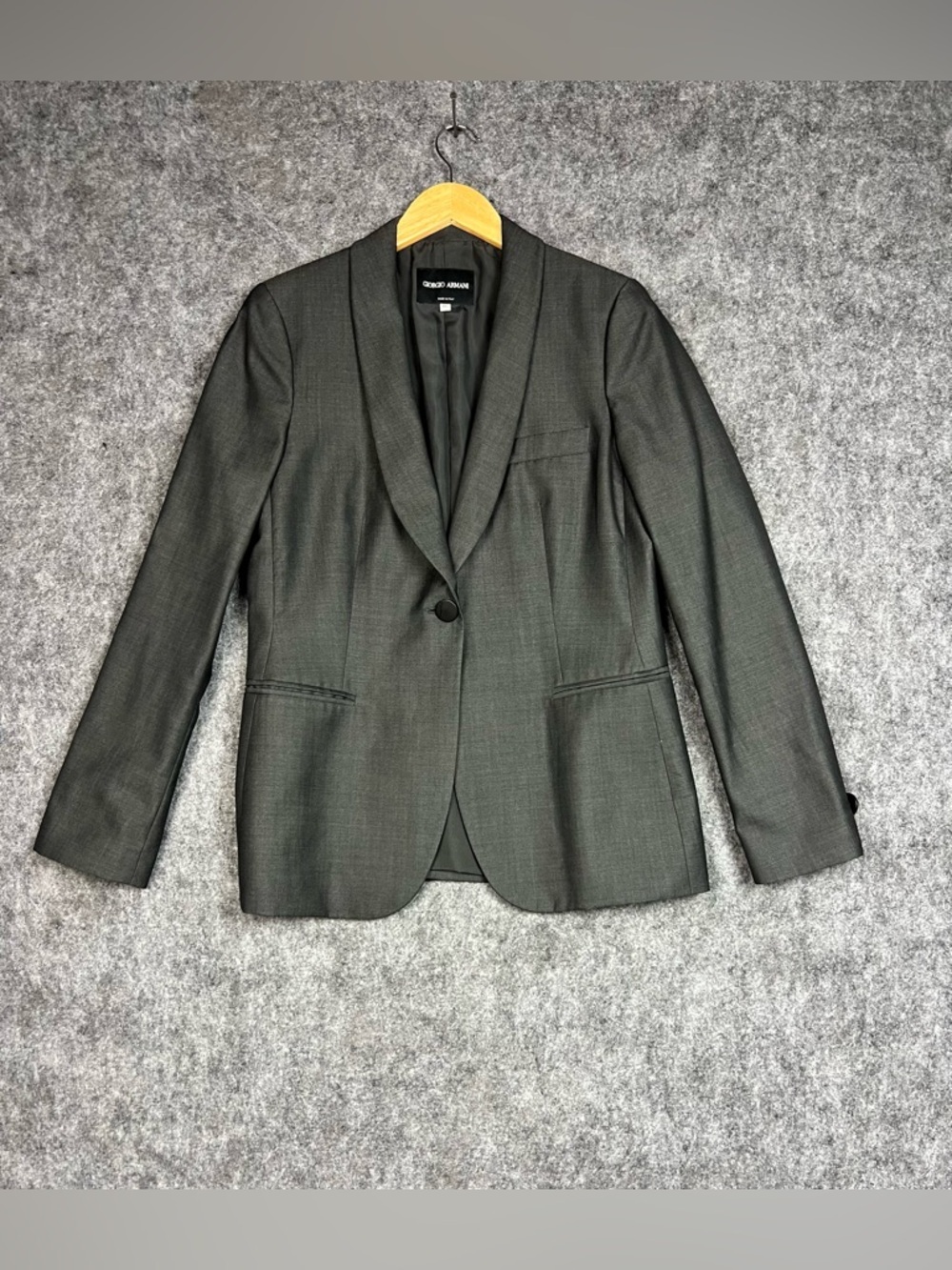 Giorgio Armani Charcoal Gray Single-Button Shawl Collar Blazer Size XL EU 46